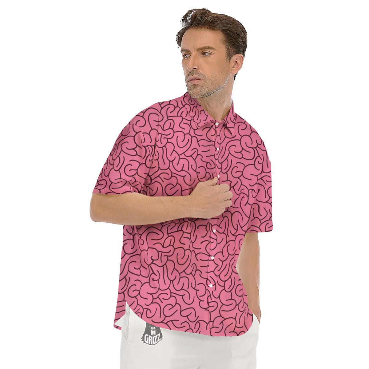Human Brain Print Pattern Men's Short Sleeve Shirts-grizzshop