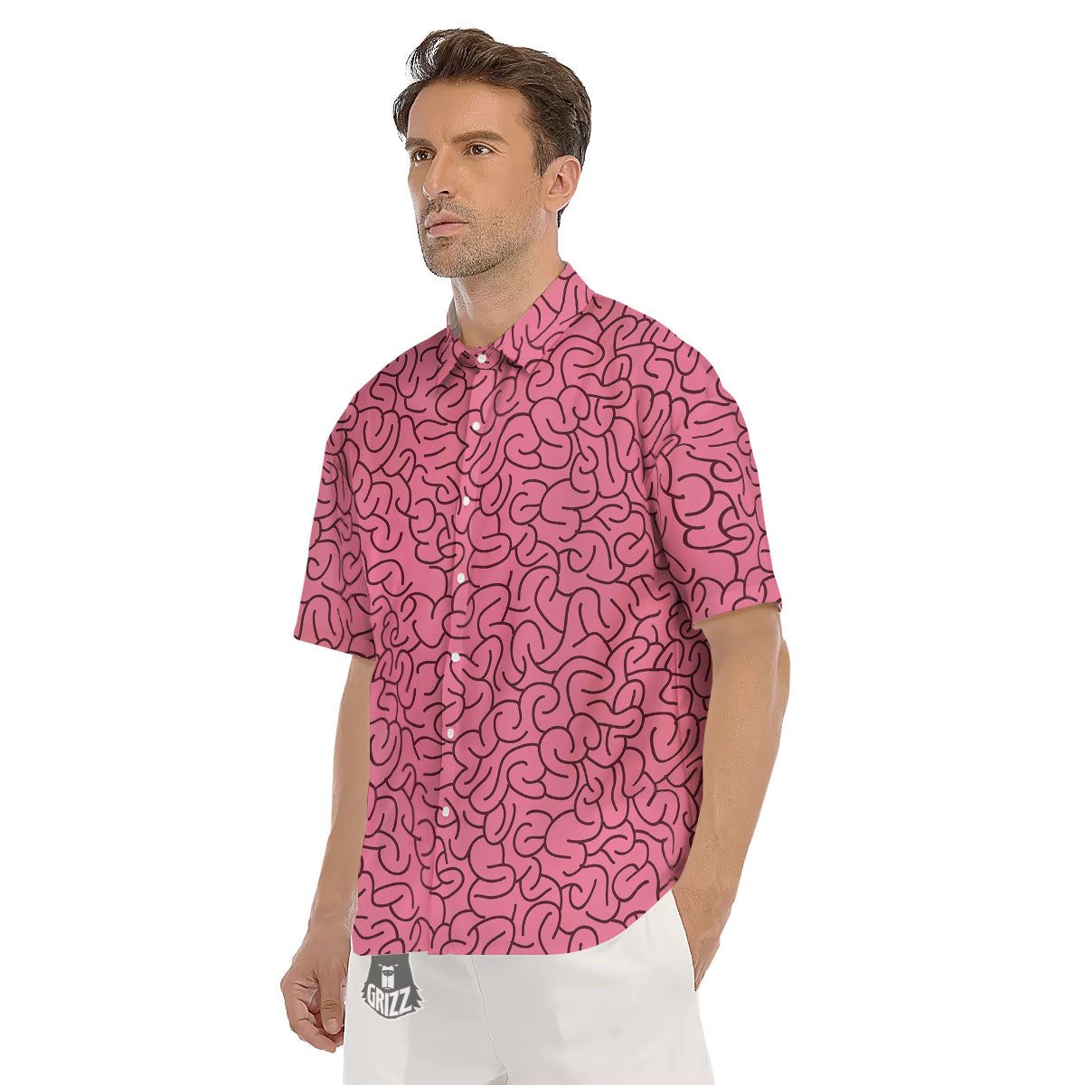 Human Brain Print Pattern Men's Short Sleeve Shirts-grizzshop
