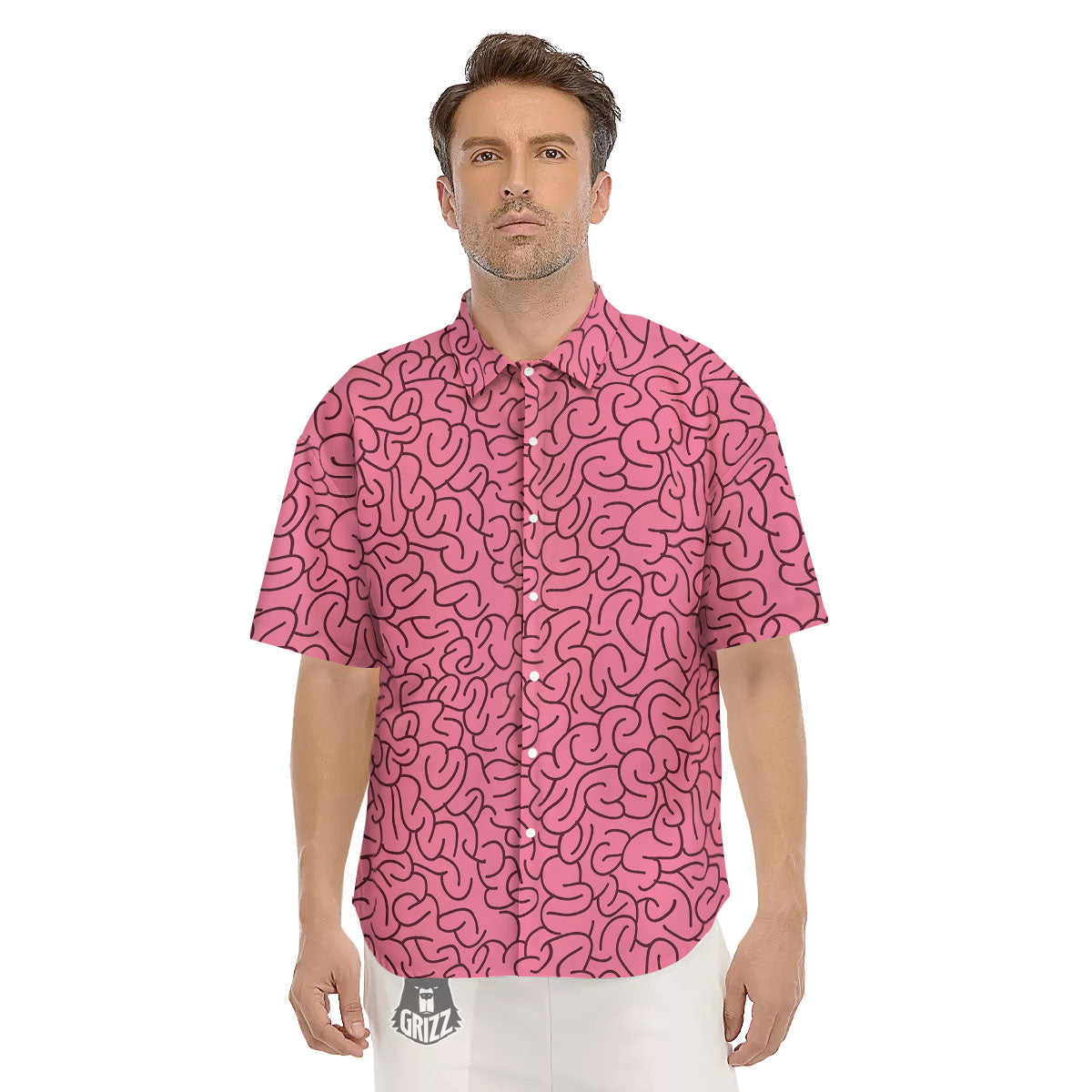 Human Brain Print Pattern Men's Short Sleeve Shirts-grizzshop
