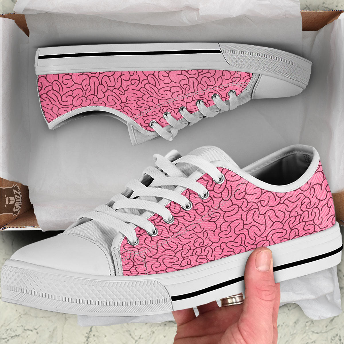 Human Brain Print Pattern White Low Top Shoes-grizzshop