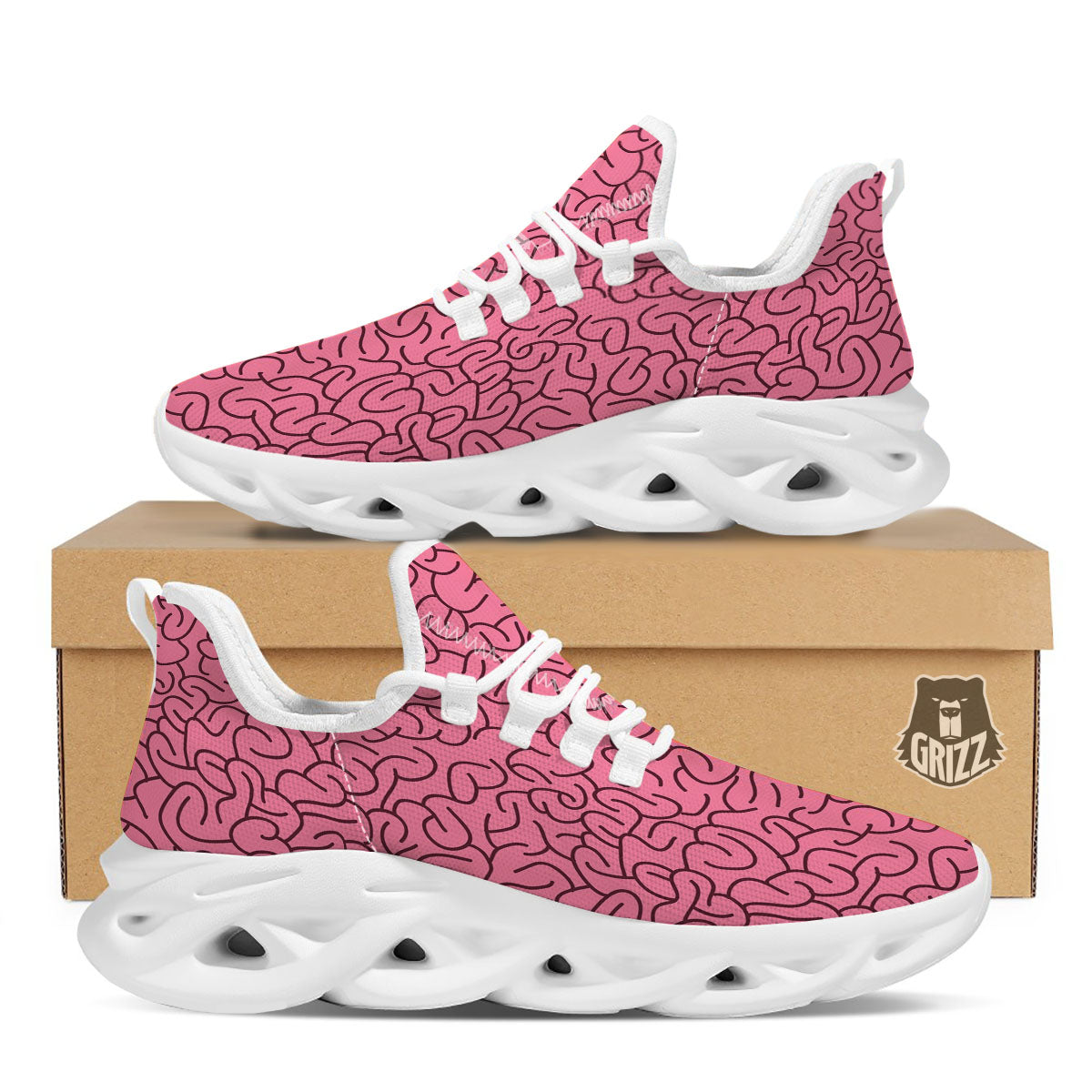 Human Brain Print Pattern White Running Shoes-grizzshop