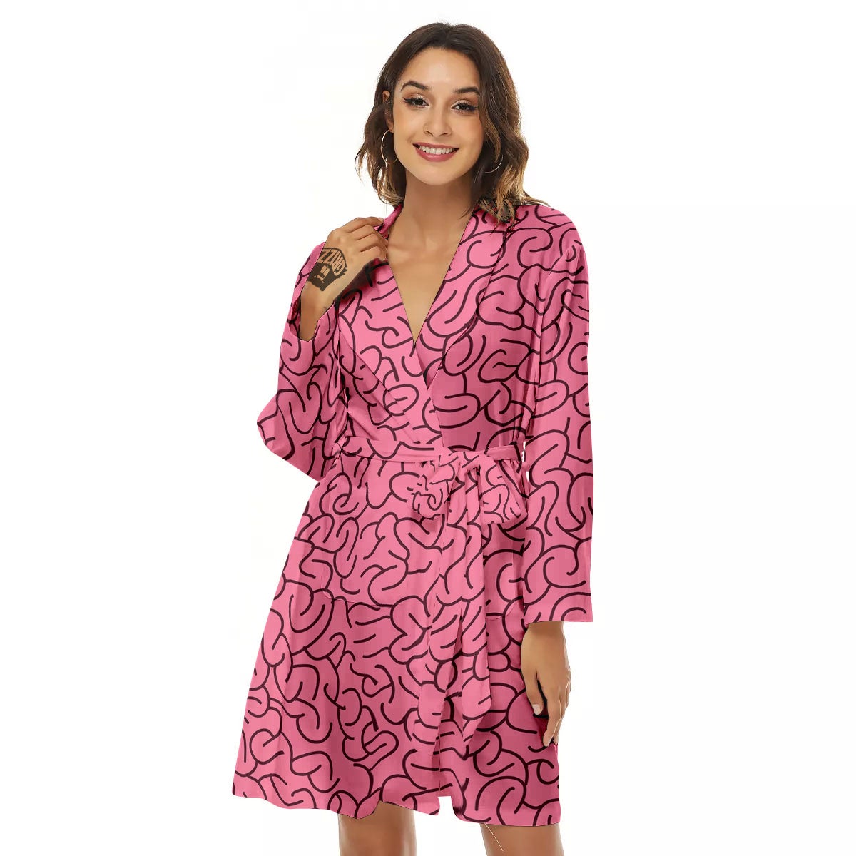 Human Brain Print Pattern Women's Robe-grizzshop