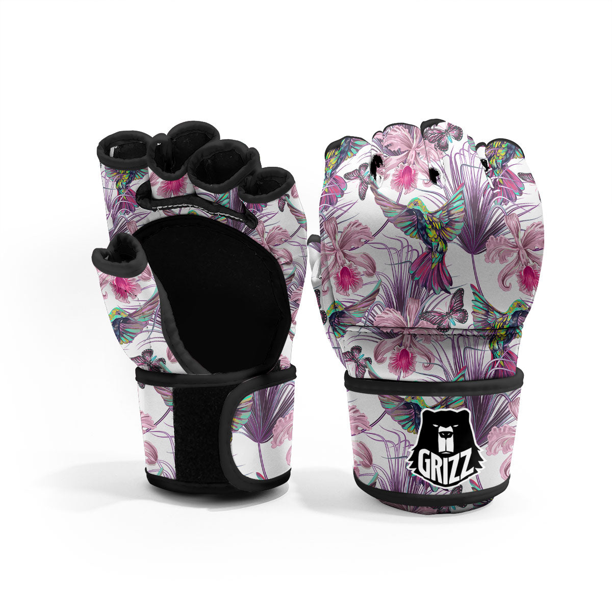 Hummingbird And Pink Flowers Print MMA Gloves-grizzshop
