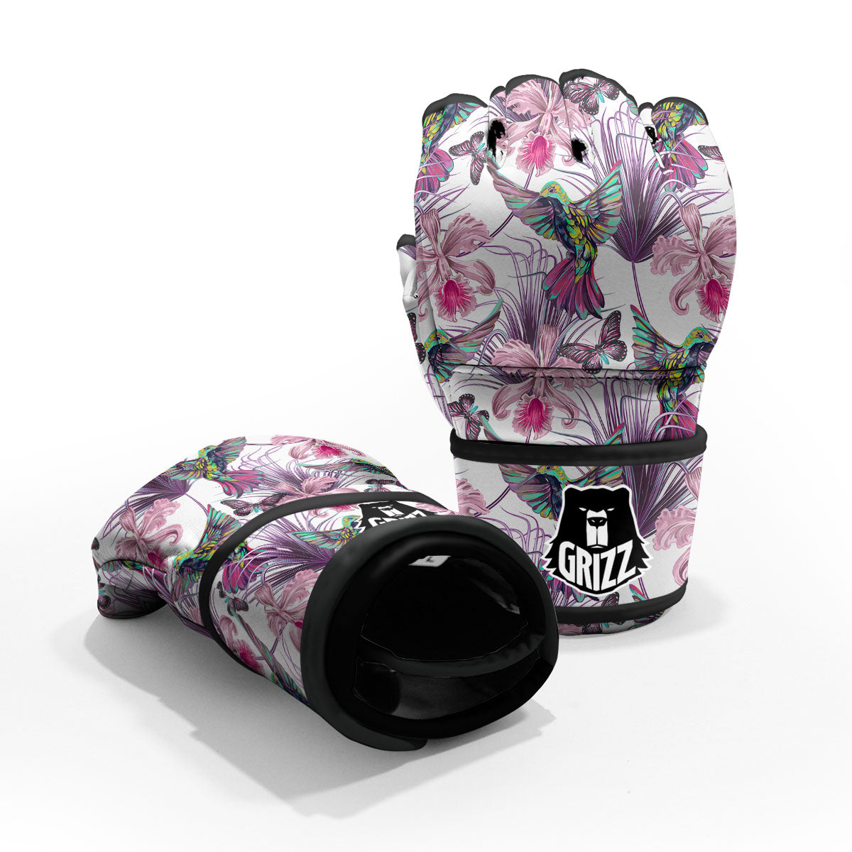 Hummingbird And Pink Flowers Print MMA Gloves-grizzshop