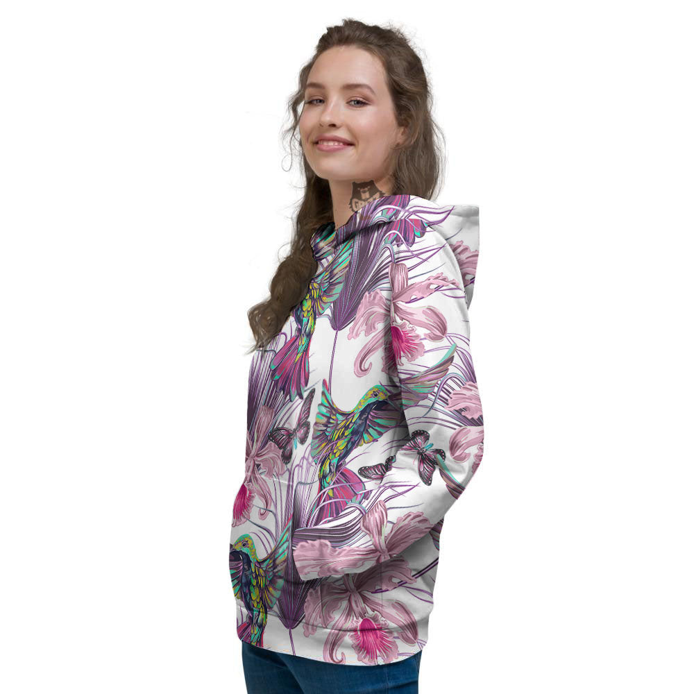 Hummingbird And Pink Flowers Print Women's Hoodie-grizzshop