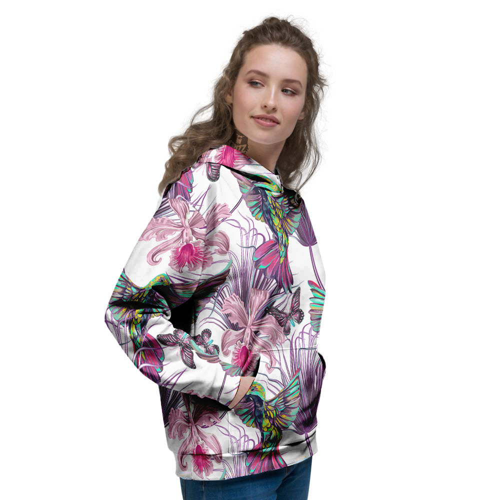 Hummingbird And Pink Flowers Print Women's Hoodie-grizzshop