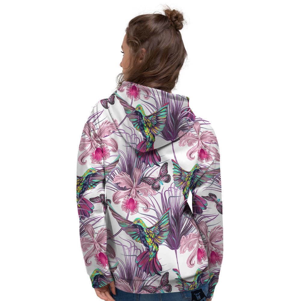 Hummingbird And Pink Flowers Print Women's Hoodie-grizzshop