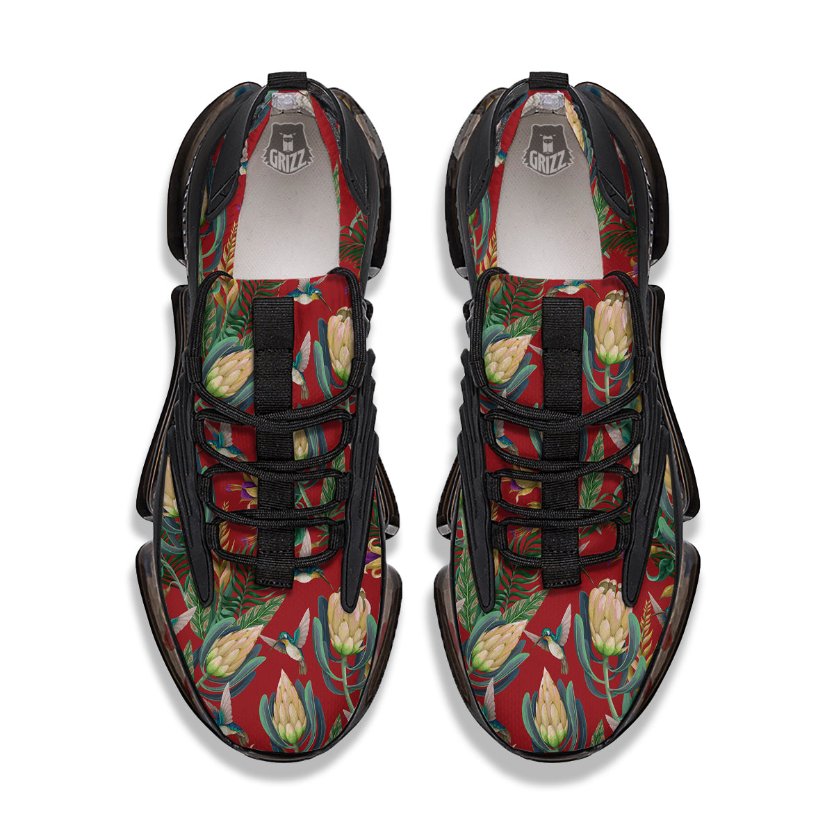 Hummingbird And Wild Flowers Print Pattern Black Gym Shoes-grizzshop