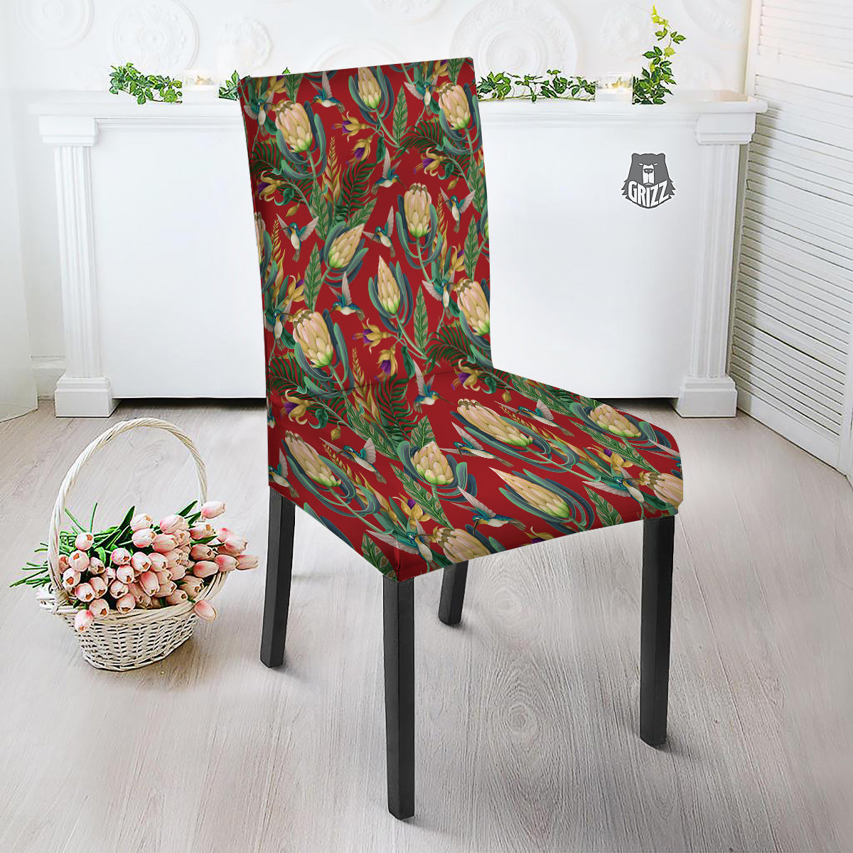 Hummingbird And Wild Flowers Print Pattern Dining Chair Slipcover-grizzshop