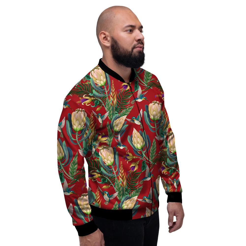Hummingbird And Wild Flowers Print Pattern Men's Bomber Jacket-grizzshop