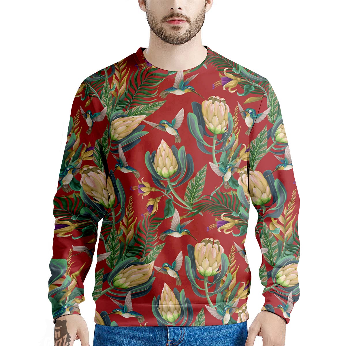 Hummingbird And Wild Flowers Print Pattern Men's Sweatshirt-grizzshop