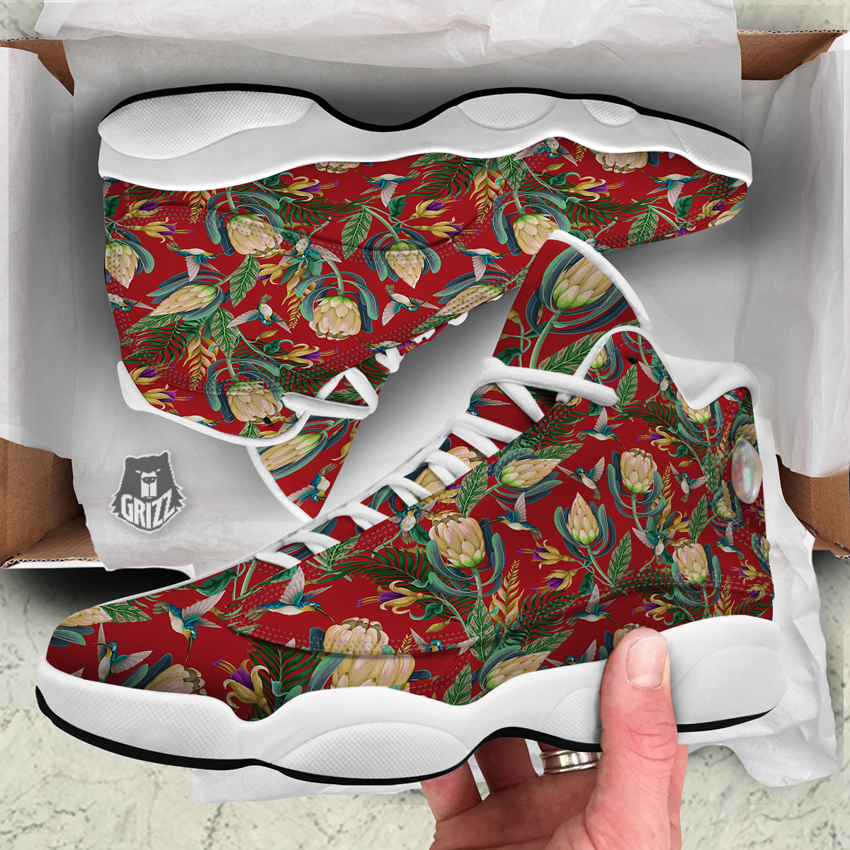 Hummingbird And Wild Flowers Print Pattern White Basketball Shoes-grizzshop