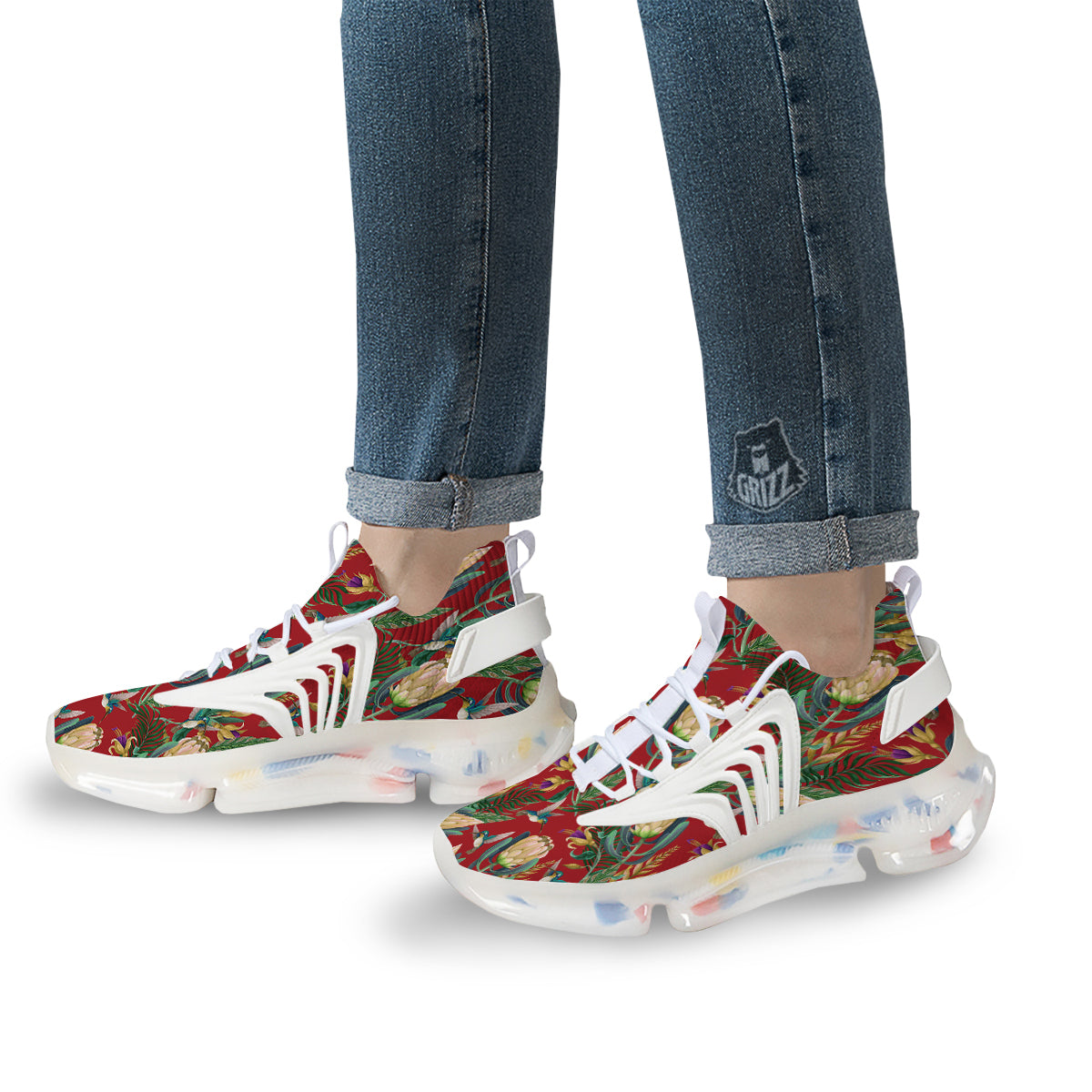 Hummingbird And Wild Flowers Print Pattern White Gym Shoes-grizzshop