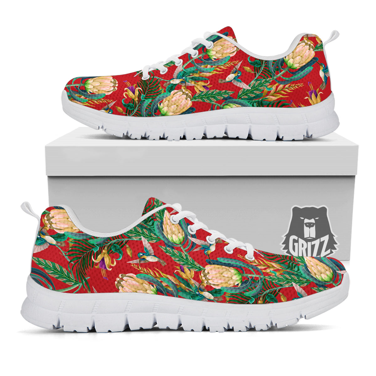 Hummingbird And Wild Flowers Print Pattern White Sneaker-grizzshop