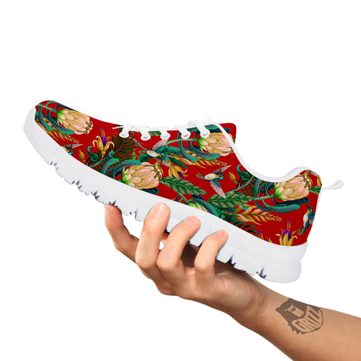 Hummingbird And Wild Flowers Print Pattern White Sneaker-grizzshop