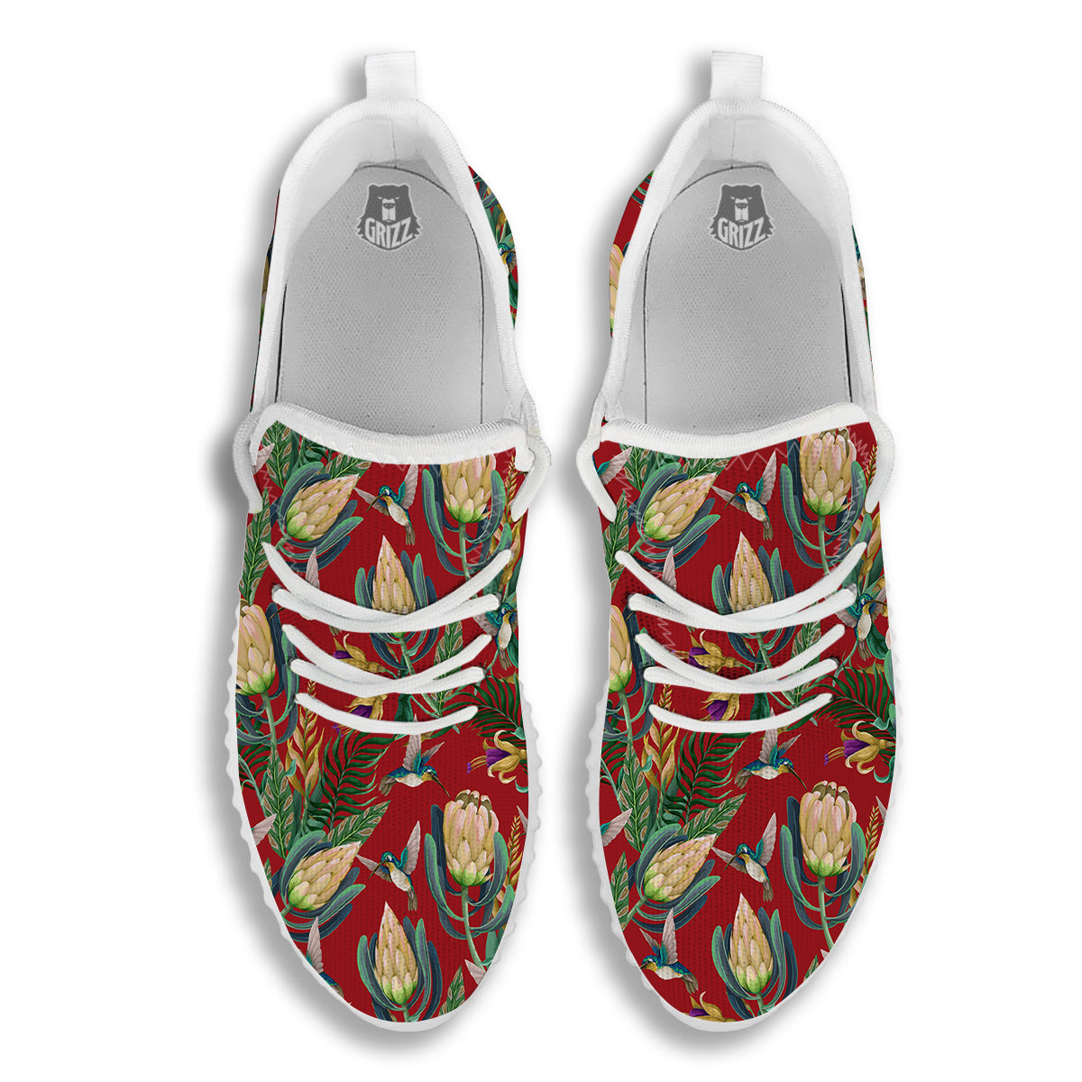 Hummingbird And Wild Flowers Print Pattern White Walking Shoes-grizzshop