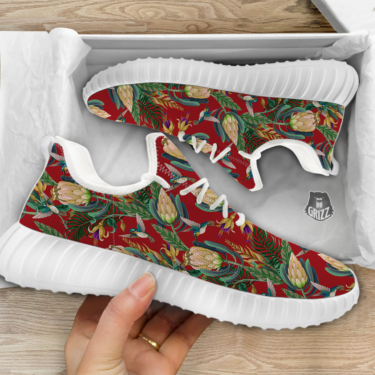 Hummingbird And Wild Flowers Print Pattern White Walking Shoes-grizzshop