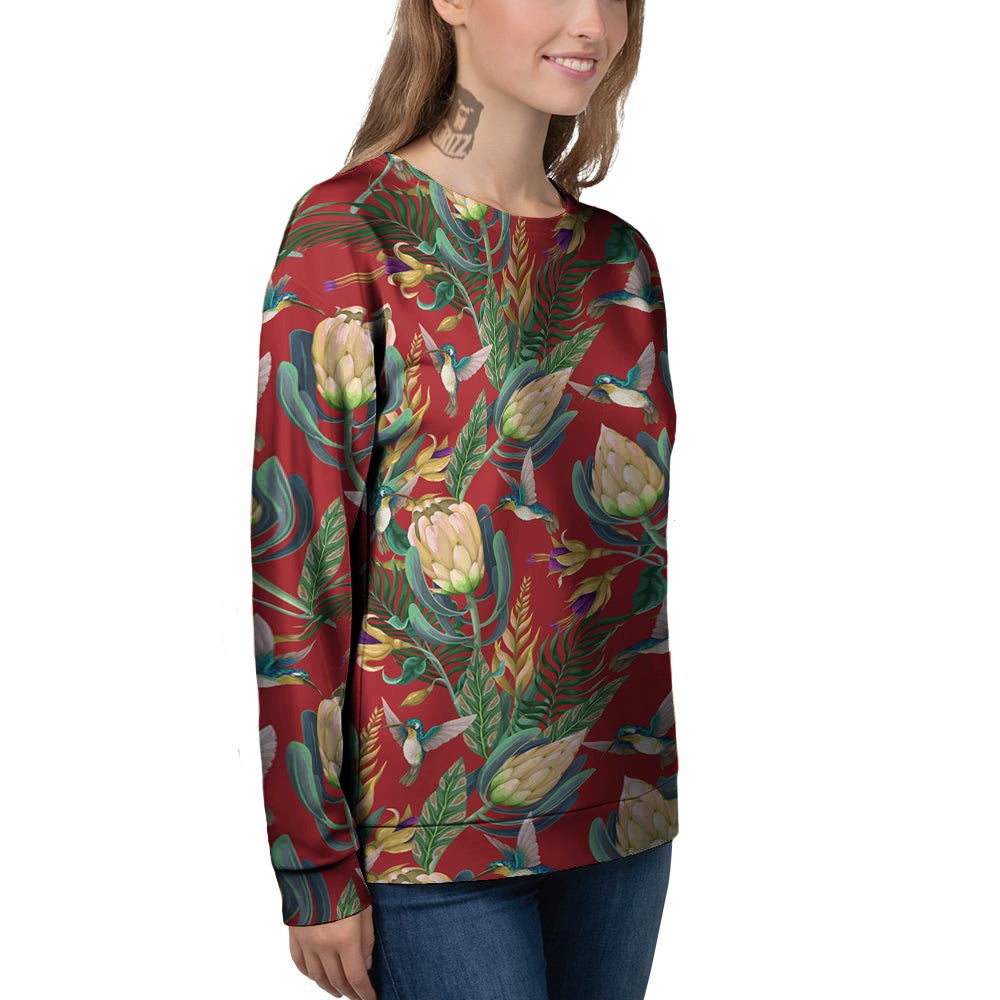 Hummingbird And Wild Flowers Print Pattern Women's Sweatshirt-grizzshop