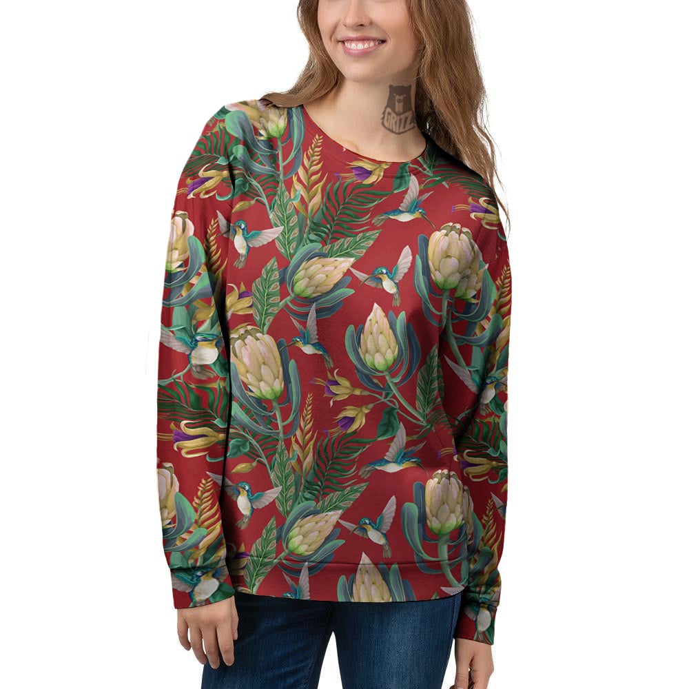 Hummingbird And Wild Flowers Print Pattern Women's Sweatshirt-grizzshop