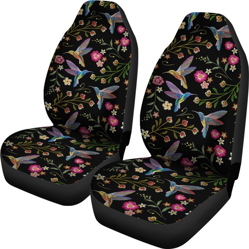 Hummingbird Black Floral Universal Fit Car Seat Cover-grizzshop