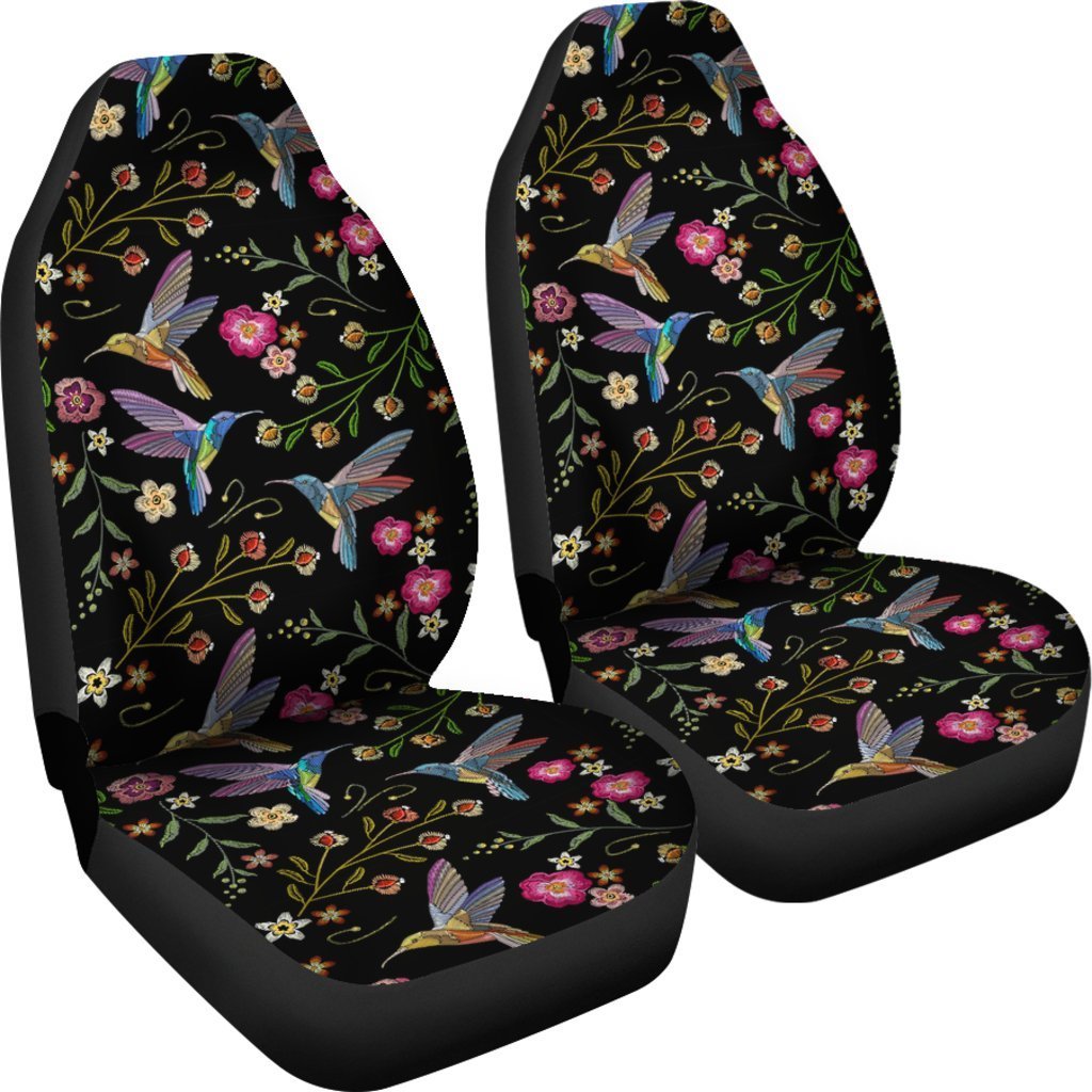 Hummingbird Black Floral Universal Fit Car Seat Cover-grizzshop