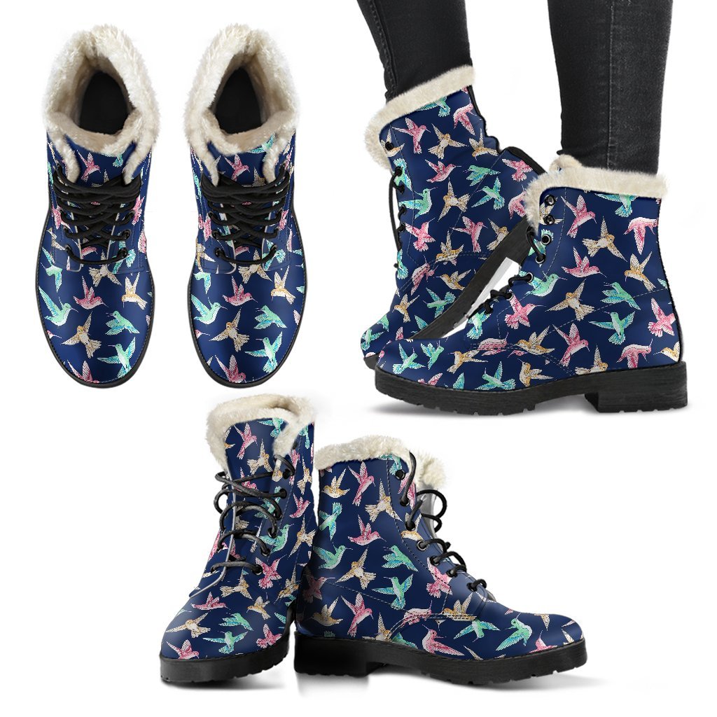 Hummingbird Colorful Pattern Print Comfy Winter Boots-grizzshop