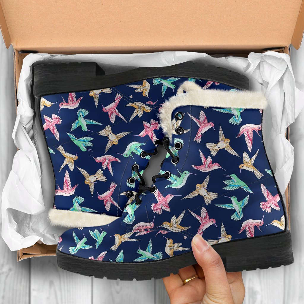 Hummingbird Colorful Pattern Print Comfy Winter Boots-grizzshop