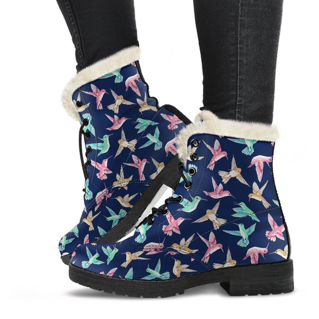 Hummingbird Colorful Pattern Print Comfy Winter Boots-grizzshop