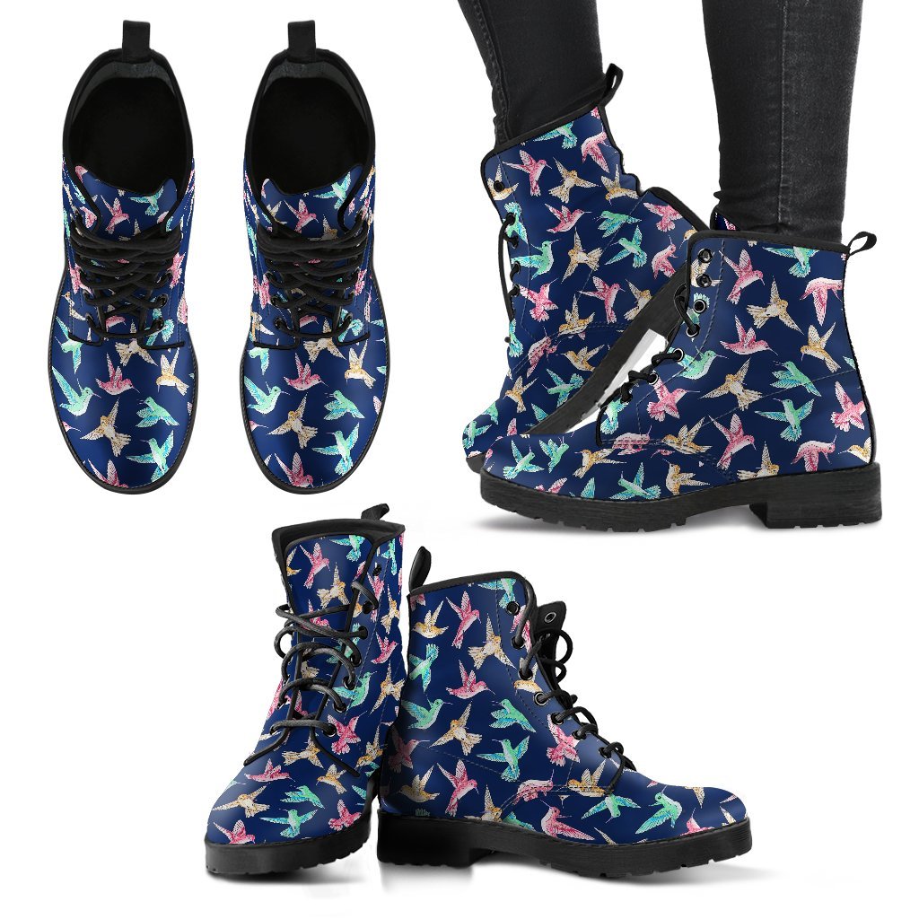Hummingbird Colorful Pattern Print Men Women Leather Boots-grizzshop