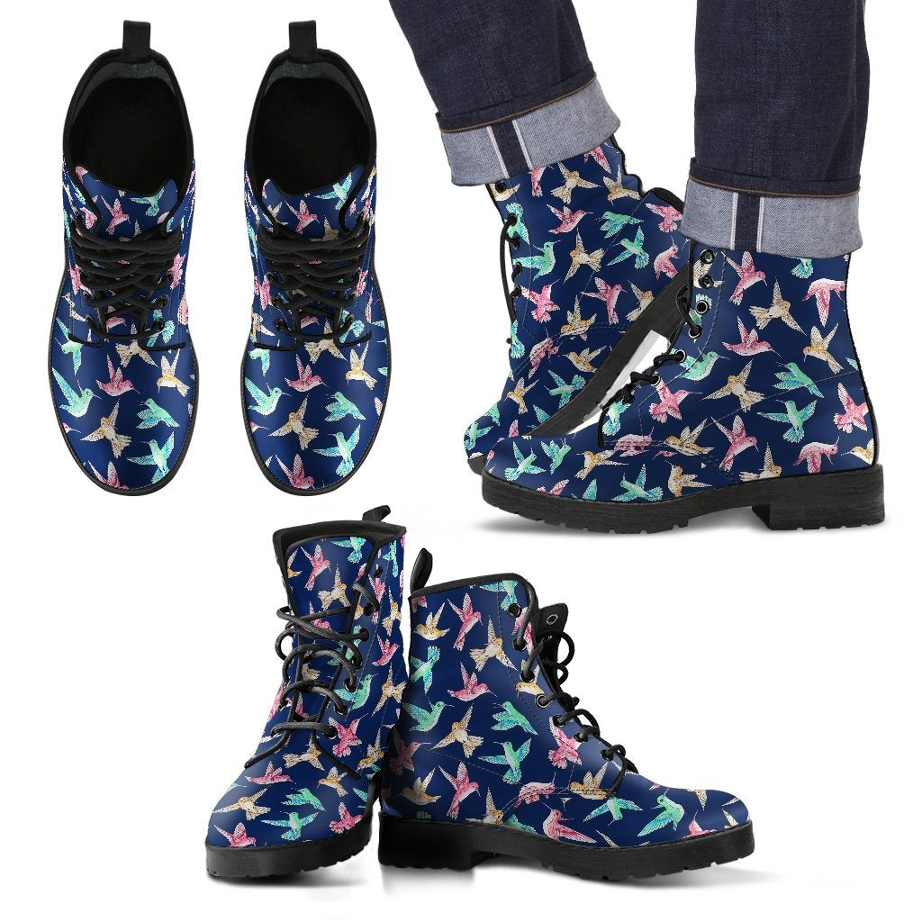 Hummingbird Colorful Pattern Print Men Women Leather Boots-grizzshop
