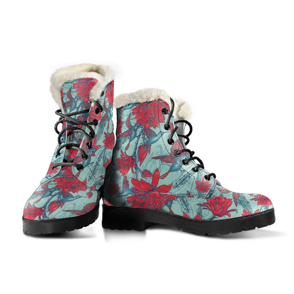 Hummingbird Floral Pattern Print Comfy Winter Boots-grizzshop