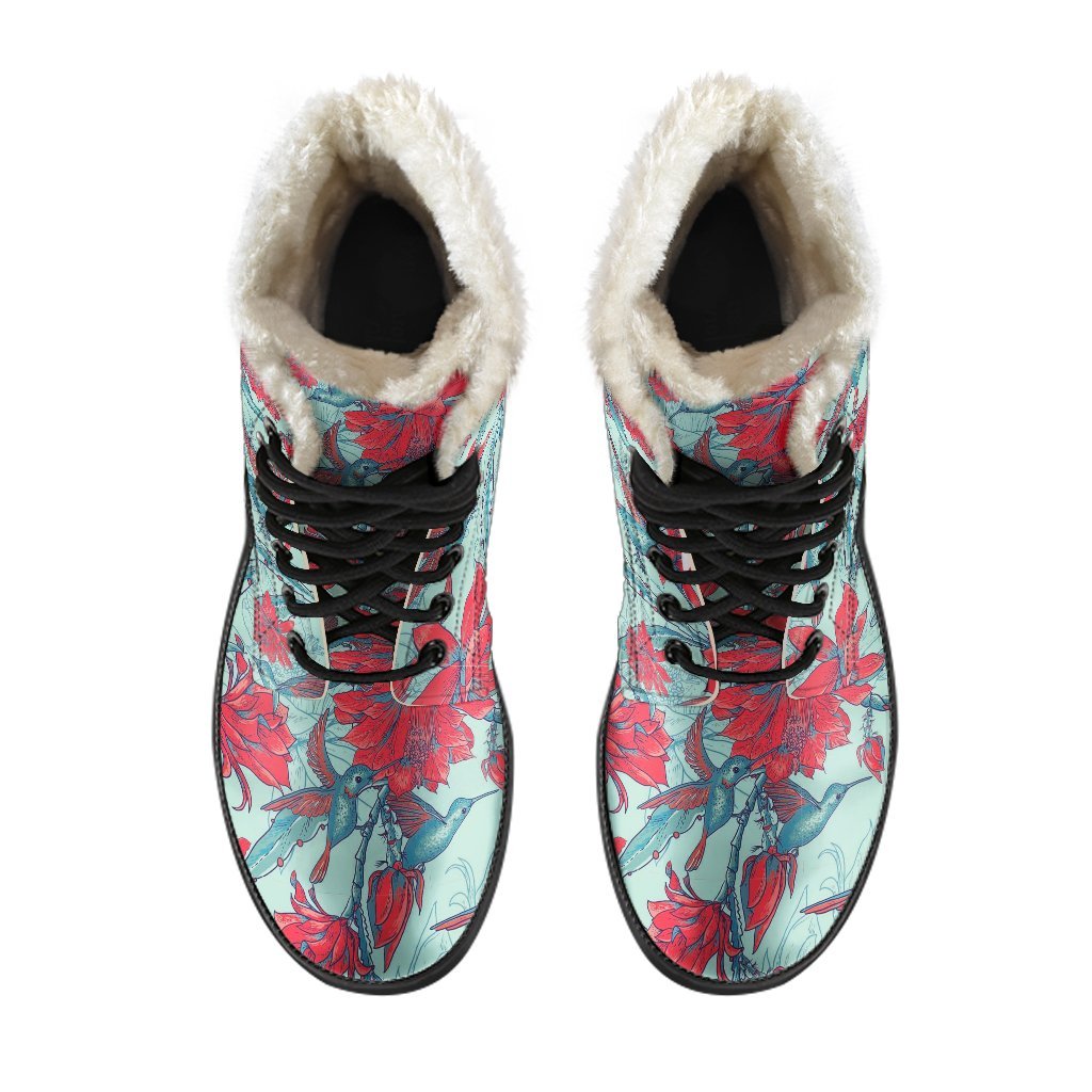 Hummingbird Floral Pattern Print Comfy Winter Boots-grizzshop