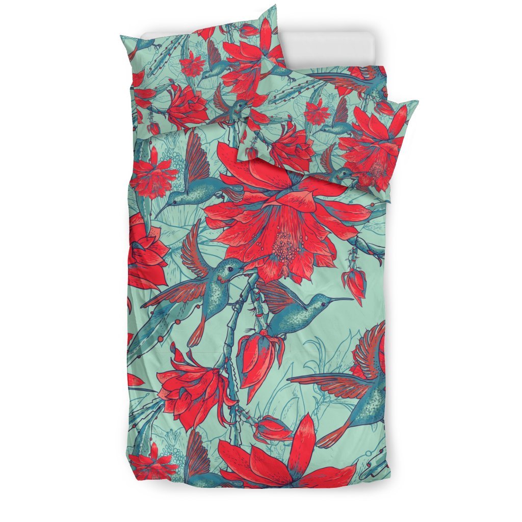 Hummingbird Floral Pattern Print Duvet Cover Bedding Set-grizzshop