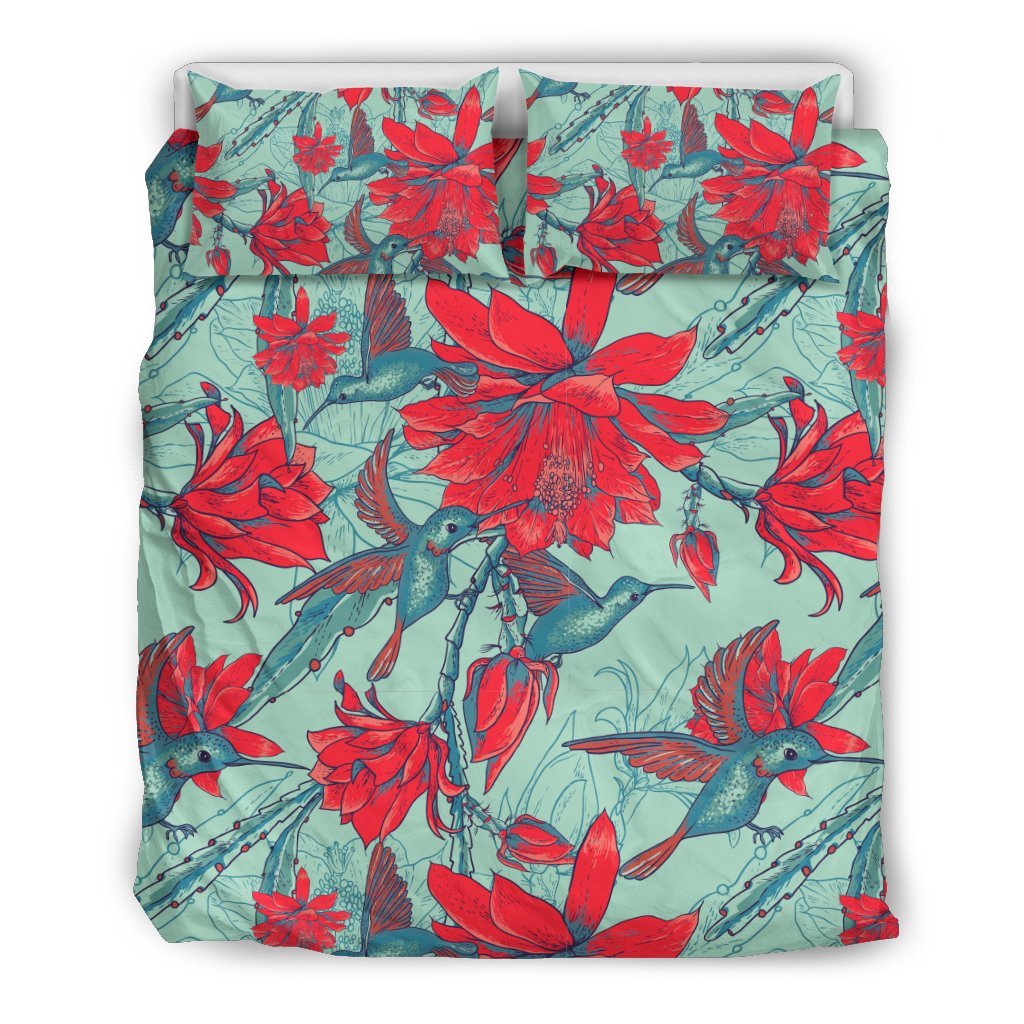 Hummingbird Floral Pattern Print Duvet Cover Bedding Set-grizzshop
