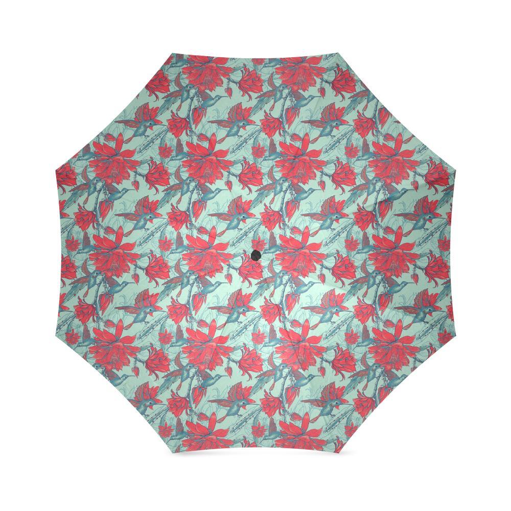 Hummingbird Floral Pattern Print Foldable Umbrella-grizzshop