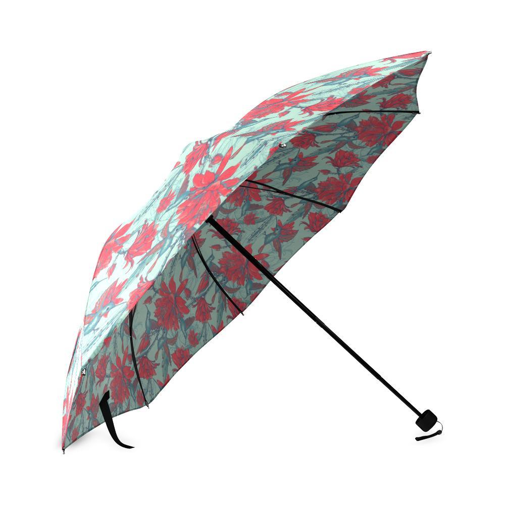 Hummingbird Floral Pattern Print Foldable Umbrella-grizzshop