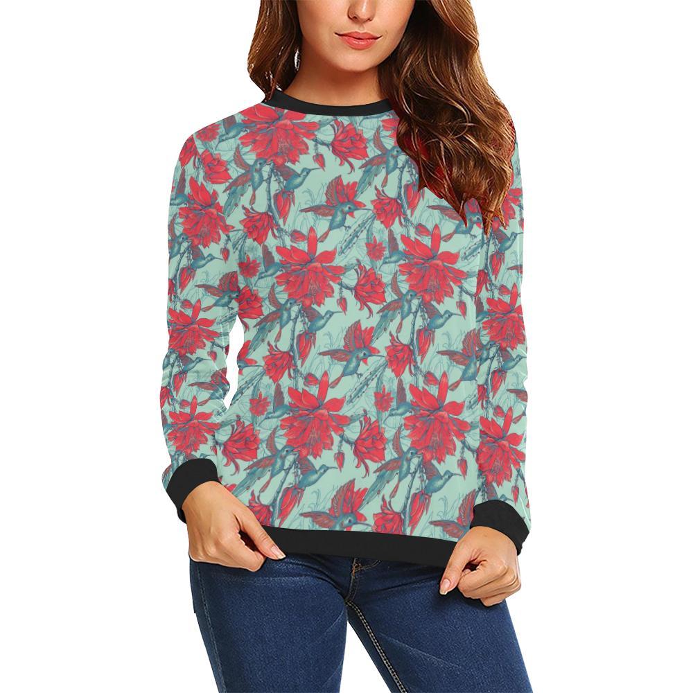 Hummingbird Floral Pattern Print Women Crewneck Sweatshirt-grizzshop