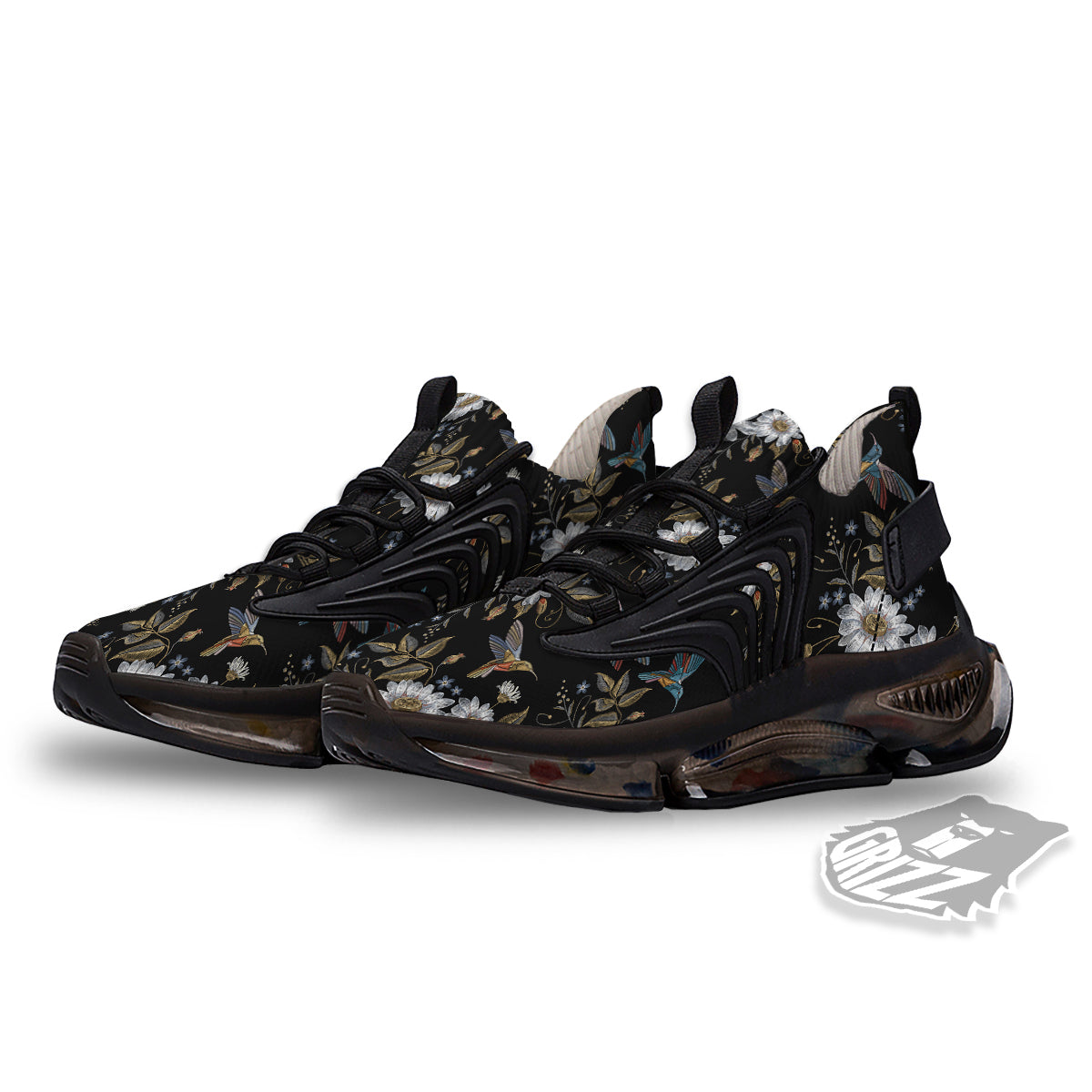 Hummingbird Floral Vintage Print Pattern Black Gym Shoes-grizzshop
