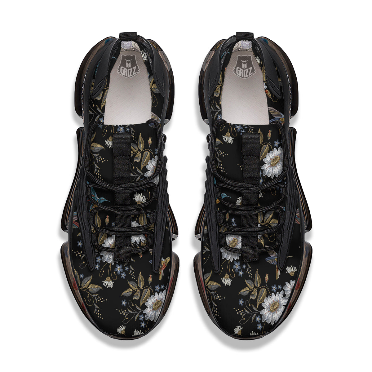 Hummingbird Floral Vintage Print Pattern Black Gym Shoes-grizzshop