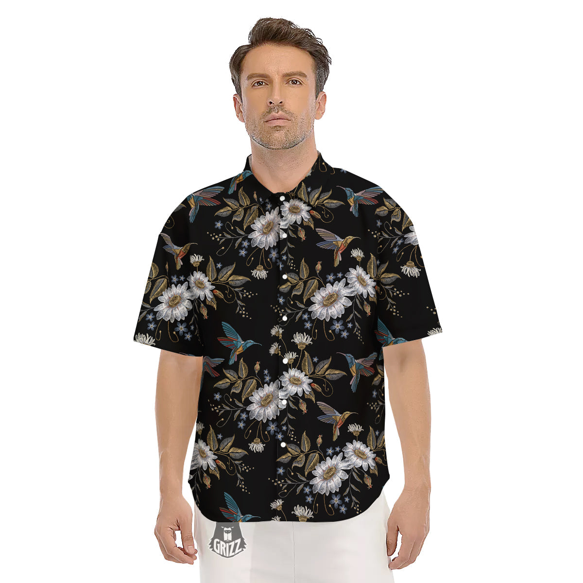 Hummingbird Floral Vintage Print Pattern Men's Short Sleeve Shirts-grizzshop