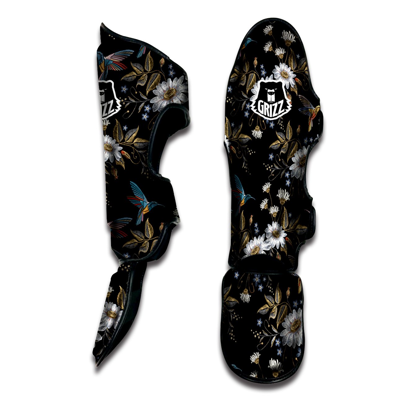 Hummingbird Floral Vintage Print Pattern Muay Thai Shin Guards-grizzshop