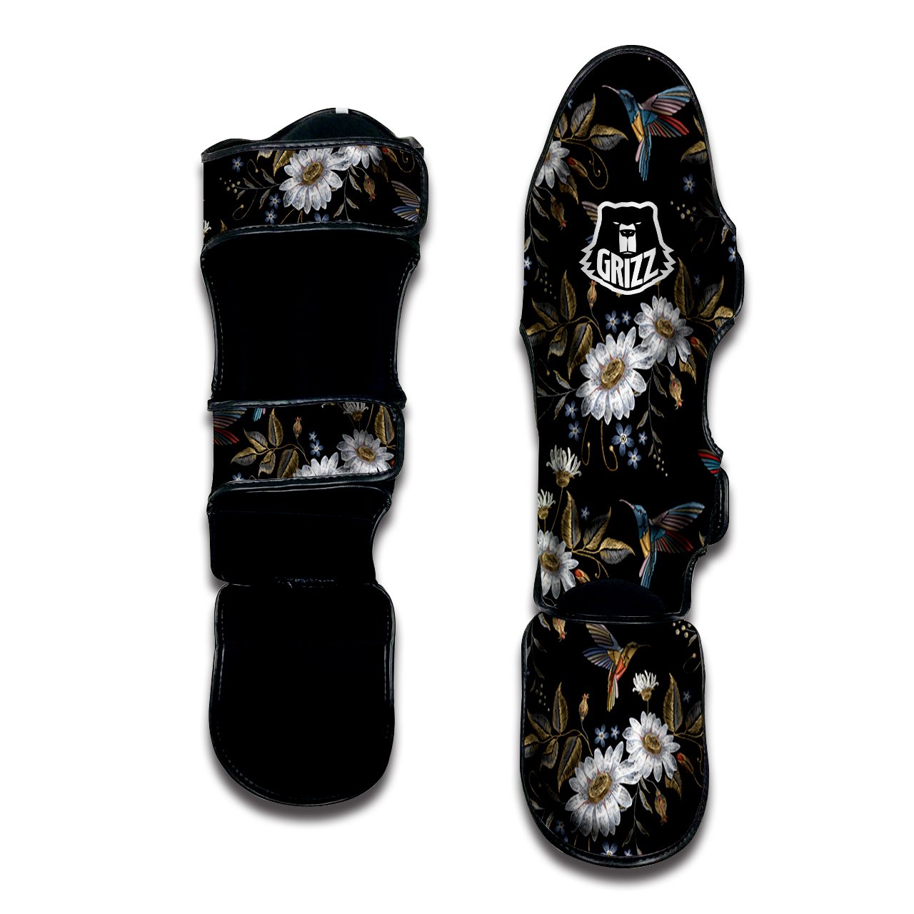 Hummingbird Floral Vintage Print Pattern Muay Thai Shin Guards-grizzshop