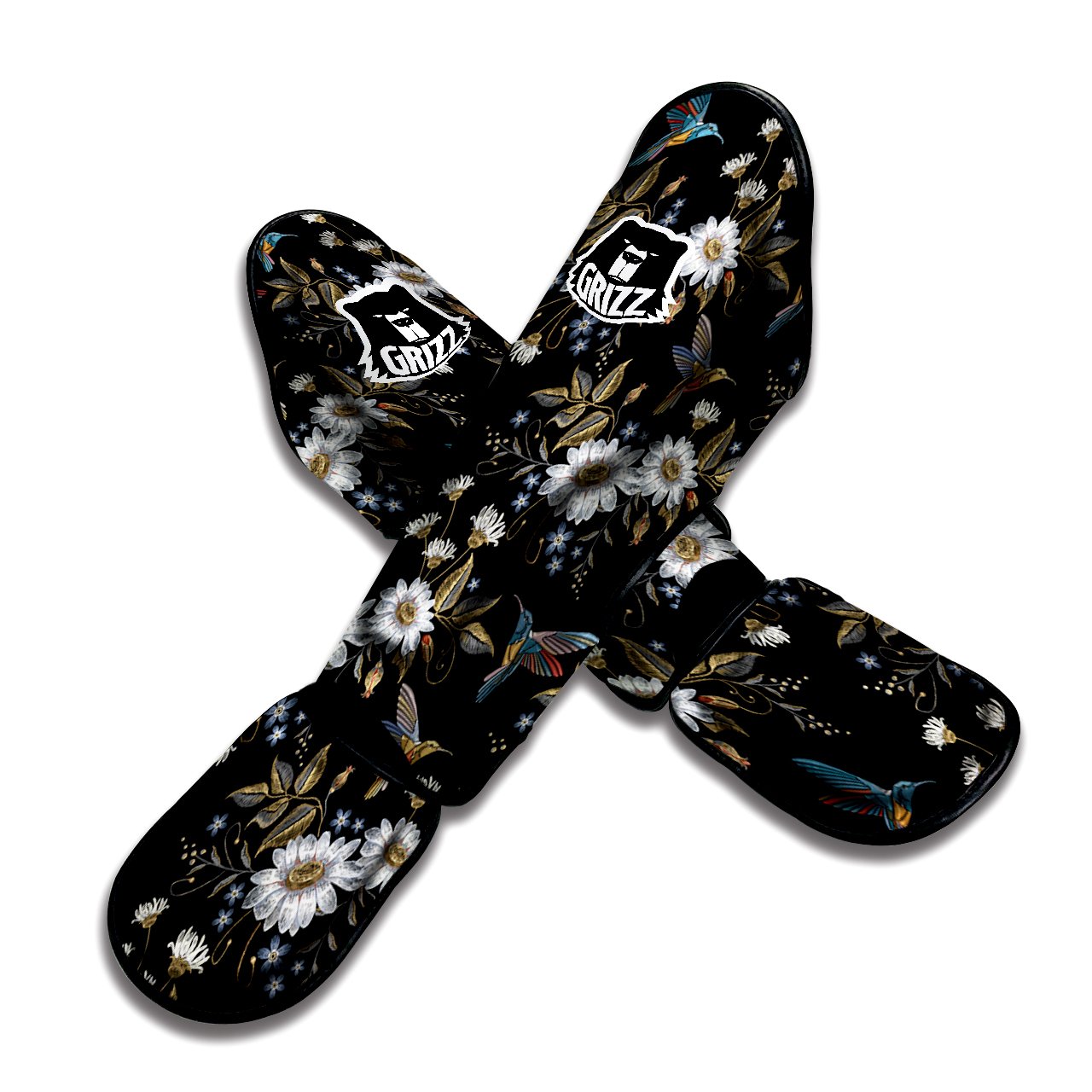 Hummingbird Floral Vintage Print Pattern Muay Thai Shin Guards-grizzshop