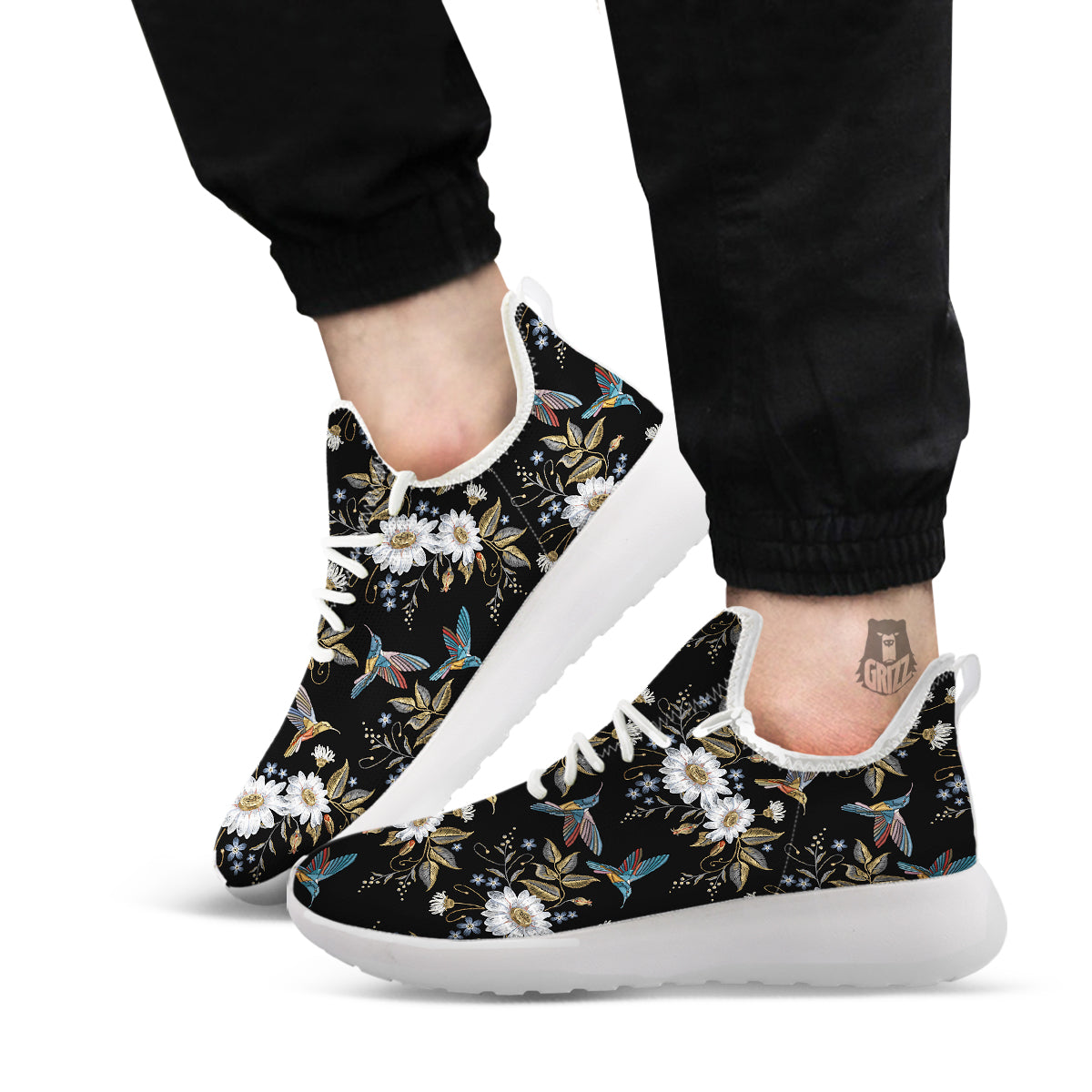 Hummingbird Floral Vintage Print Pattern White Athletic Shoes-grizzshop