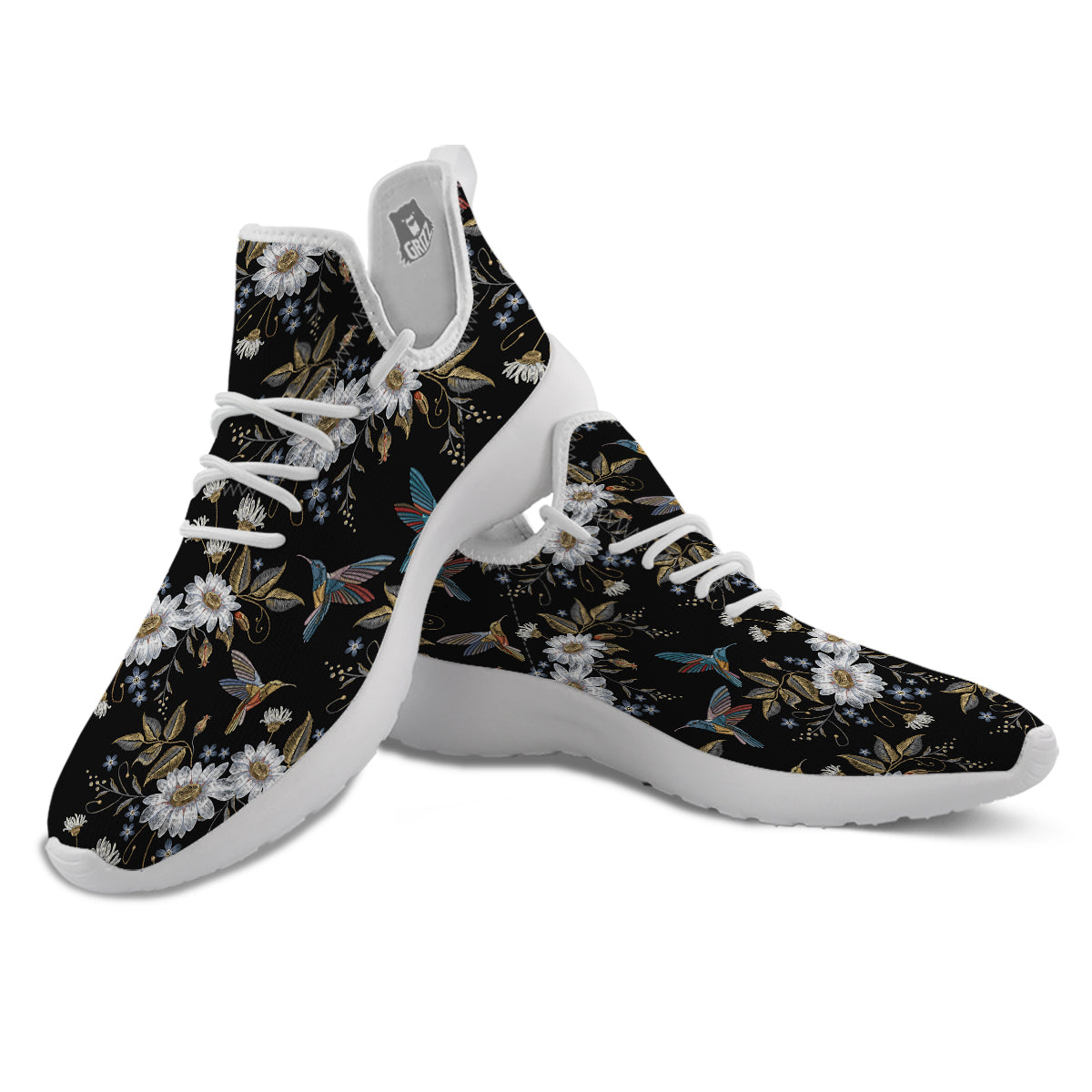 Hummingbird Floral Vintage Print Pattern White Athletic Shoes-grizzshop