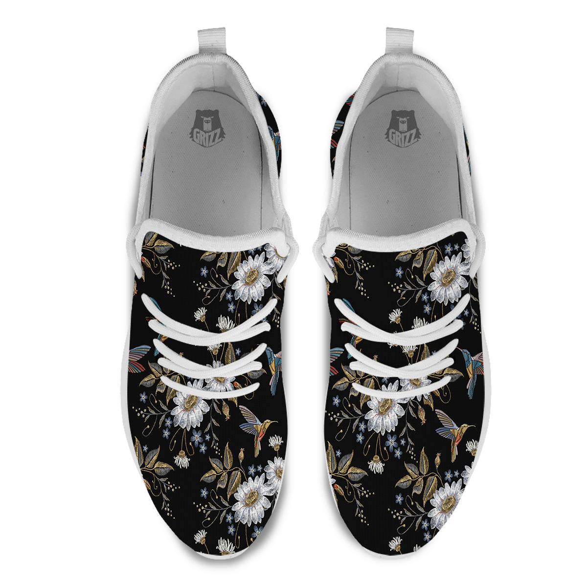Hummingbird Floral Vintage Print Pattern White Athletic Shoes-grizzshop