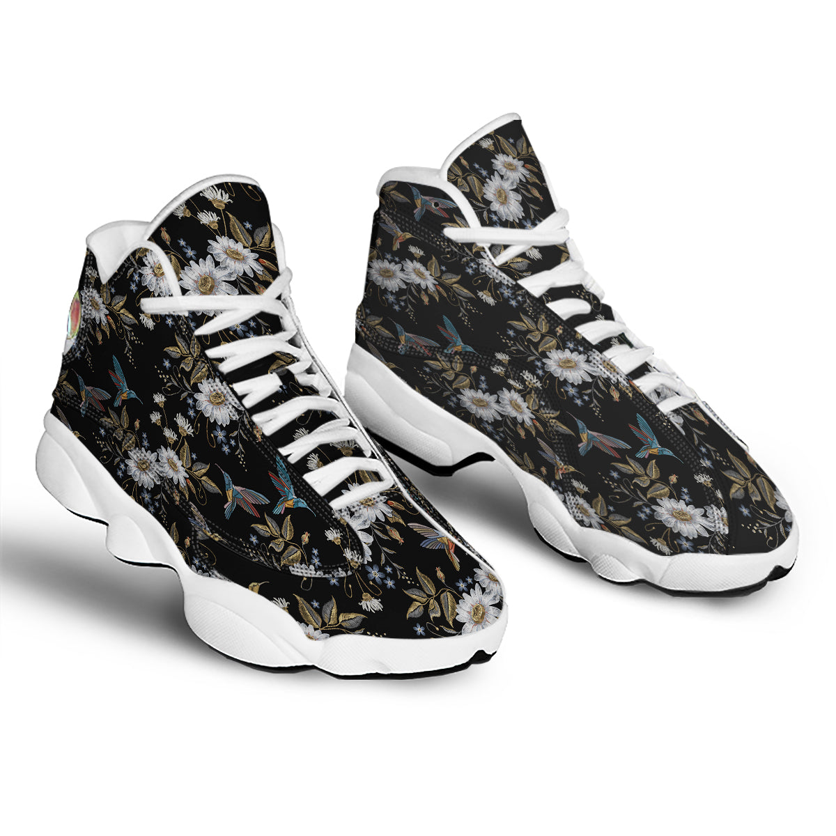 Hummingbird Floral Vintage Print Pattern White Basketball Shoes-grizzshop