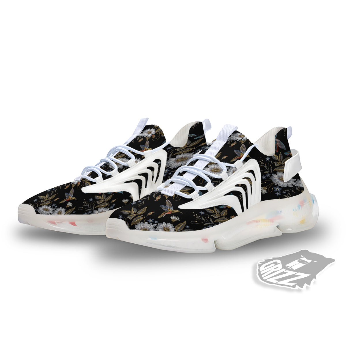 Hummingbird Floral Vintage Print Pattern White Gym Shoes-grizzshop
