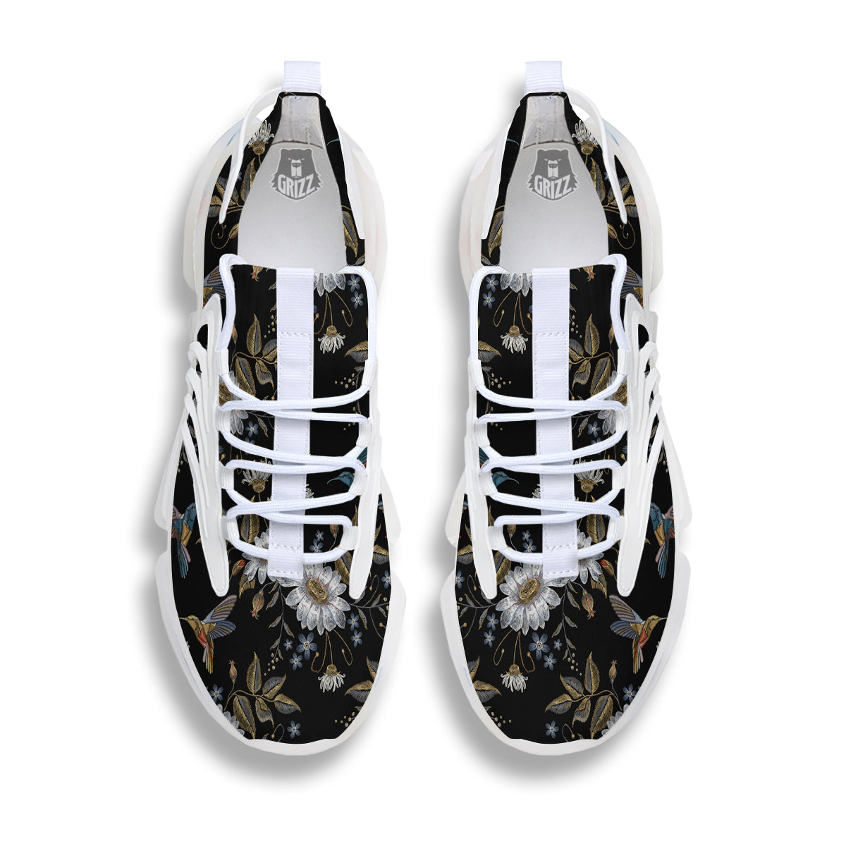 Hummingbird Floral Vintage Print Pattern White Gym Shoes-grizzshop