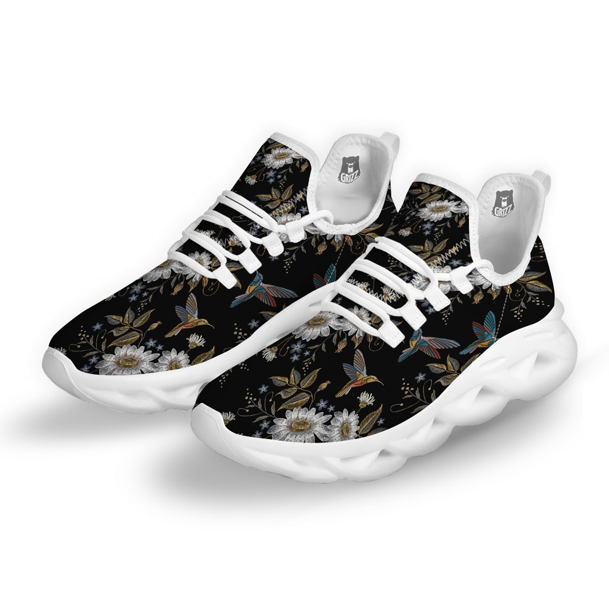 Hummingbird Floral Vintage Print Pattern White Running Shoes-grizzshop